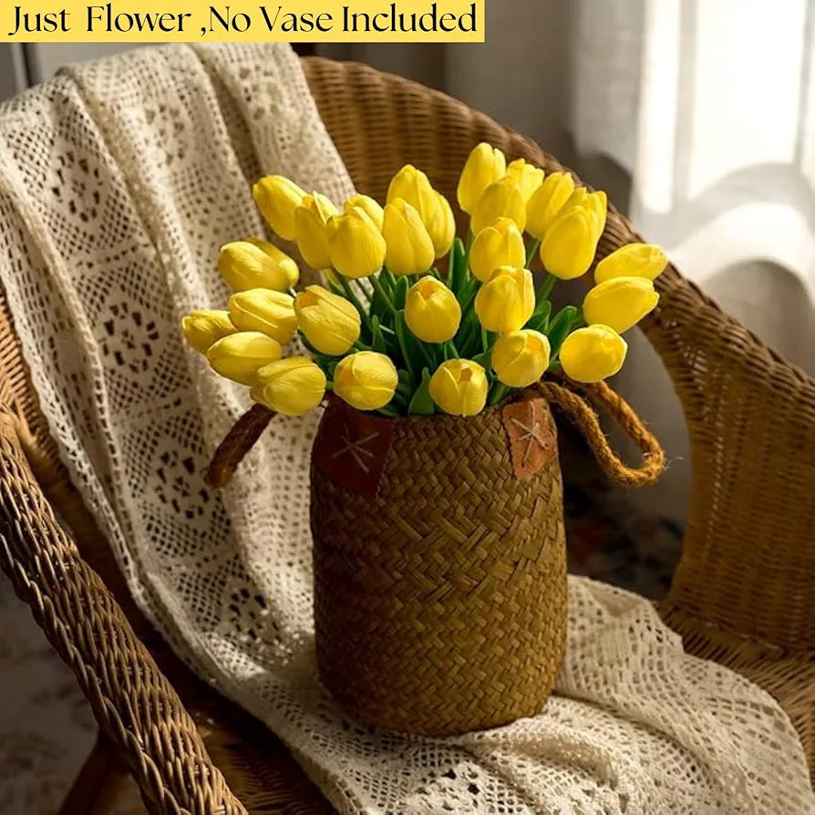 VERVENIX 5 Pcs Artificial Tulip Lily Flowers for Vase – Home Décor, Living Room, Bedroom, Party & Wedding Decoration Items Daisy Yellow, Fabric, Vase Not Included)